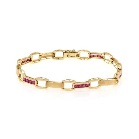 Vintage 1.50ct Ruby 14k YGold Open Link Bracelet - Picture 1 of 5